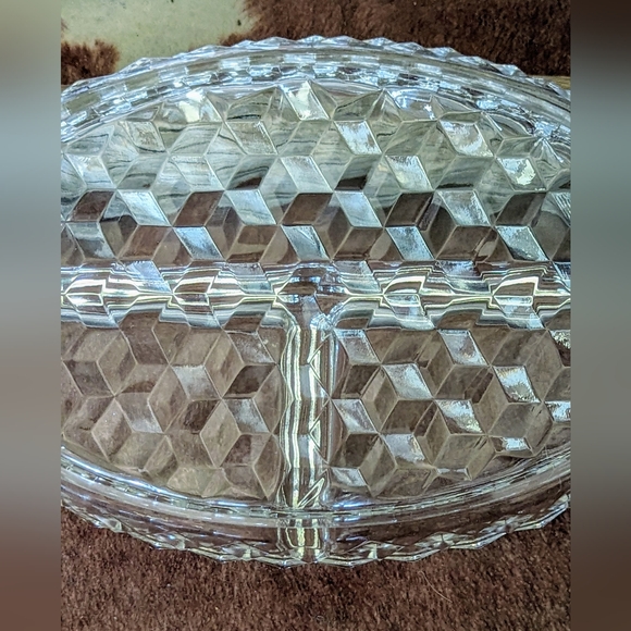Vintage Fostoria American Three Slot Relish Crystal Dish - Picture 5 of 8